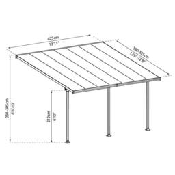 Palram Patio Cover Feria 4M Deep 4X4.2 Clear - L425 x W385 x H305 - Grey - thumbnail 3