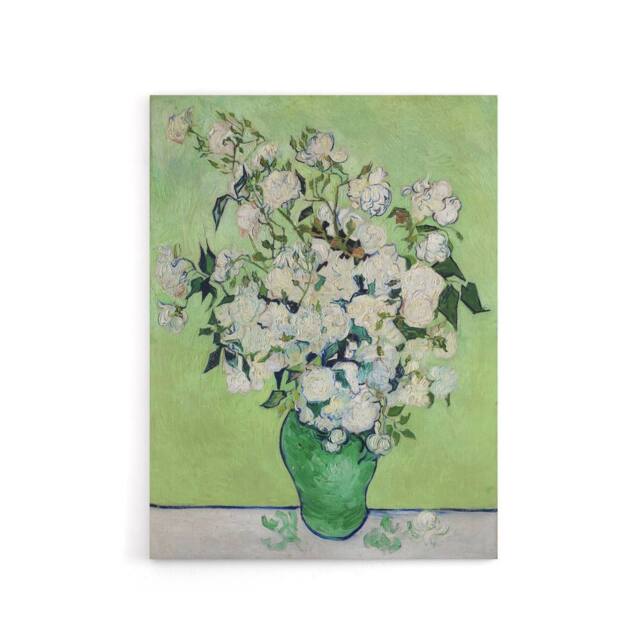 "Artery8 White Roses In Green Vase Van Gogh Vintage Canvas Wall Art - Size: W18"" x H24""" - image 1