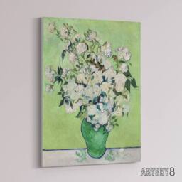 "Artery8 White Roses In Green Vase Van Gogh Vintage Canvas Wall Art - Size: W18"" x H24""" - thumbnail 2