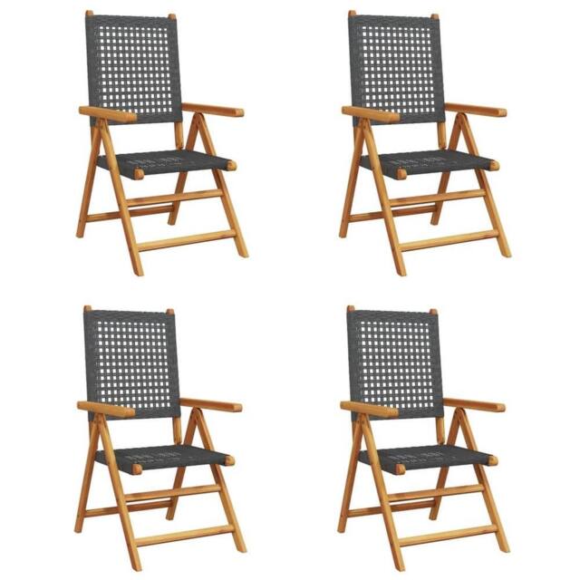 Berkfield Home Reclining Garden Chairs 4 pcs Black Poly Rattan & Solid Wood - image 1