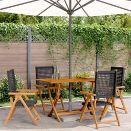 Berkfield Home Reclining Garden Chairs 4 pcs Black Poly Rattan & Solid Wood - thumbnail 2