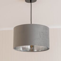 ValueLights Reni Pale Grey Velvet with Chrome Inner Easy Fit Lamp Shade & Bulb - Size: Small - thumbnail 3