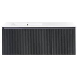 Wyld and Coco Wall-Mounted Vanity Unit with Ceramic Basin 120cm Black Fluted Front - thumbnail 5
