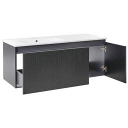 Wyld and Coco Wall-Mounted Vanity Unit with Ceramic Basin 120cm Black Fluted Front - thumbnail 4
