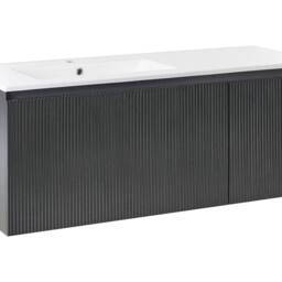 Wyld and Coco Wall-Mounted Vanity Unit with Ceramic Basin 120cm Black Fluted Front - thumbnail 2