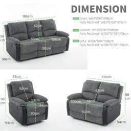 FURNITURE ONE Manual Reclining Chair, Upholstery Recliner Armchair in Grey - Size: 1 Pack - thumbnail 4
