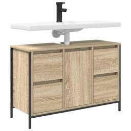 Berkfield Home Decorative Basin Cabinet with Drawers Sonoma Oak 90x34.5x60 cm in Light Brown - thumbnail 4