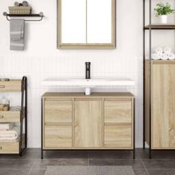 Berkfield Home Decorative Basin Cabinet with Drawers Sonoma Oak 90x34.5x60 cm in Light Brown - thumbnail 1