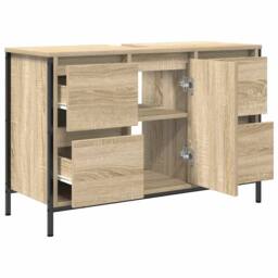 Berkfield Home Decorative Basin Cabinet with Drawers Sonoma Oak 90x34.5x60 cm in Light Brown - thumbnail 5