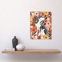 "Artery8 Dog Lover Siberian Husky Rustic Pink Floral Wall Art Print - Size: W12"" x H16""" - thumbnail 4