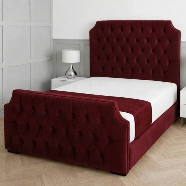 Living Comfort Bedz Westminster Plush Upholstered Bed Slatted Base with 48Inch Headboard in Maroon - Size: Small Double - image 1