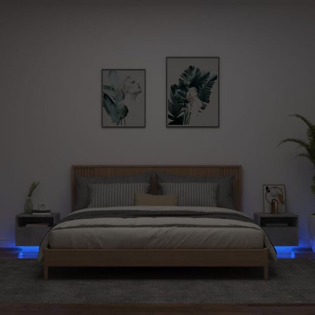 Berkfield Home Bedside Cabinets with LED Lights 2 pcs Concrete Grey 40x39x37 cm - Size: 40 x 39 x 37 cm - image 1