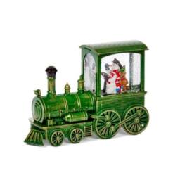 Samuel Alexander Battery Operated Frosty All Aboard Snow Swirling Christmas Lantern in Green - thumbnail 1