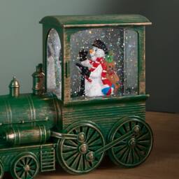 Samuel Alexander Battery Operated Frosty All Aboard Snow Swirling Christmas Lantern in Green - thumbnail 6