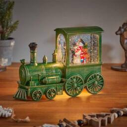 Samuel Alexander Battery Operated Frosty All Aboard Snow Swirling Christmas Lantern in Green - thumbnail 3