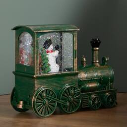 Samuel Alexander Battery Operated Frosty All Aboard Snow Swirling Christmas Lantern in Green - thumbnail 5