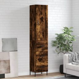 Berkfield Home Highboard Smoked Oak 34.5x34x180 cm Engineered Wood in Brown - thumbnail 1