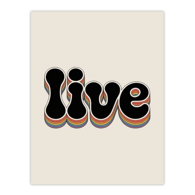 "Artery8 Live Colourful Retro Rainbow Font Typography Wall Art Print in Beige - Size: W12"" x H16""" - image 1