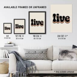 "Artery8 Live Colourful Retro Rainbow Font Typography Wall Art Print in Beige - Size: W12"" x H16""" - thumbnail 3