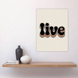 "Artery8 Live Colourful Retro Rainbow Font Typography Wall Art Print in Beige - Size: W12"" x H16""" - thumbnail 4