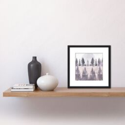 Artery8 Pine Tree Forest Landscape Soft Pastel Colour Painting Square Wooden Framed Wall Art Print Picture 8X8 Inch in Black - thumbnail 2
