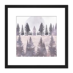 Artery8 Pine Tree Forest Landscape Soft Pastel Colour Painting Square Wooden Framed Wall Art Print Picture 8X8 Inch in Black - thumbnail 1