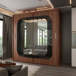 Sliding Wardrobes 4U Double Door Sliding Wardrobe With LED Light W150cm x H217cm x D62cm in Walnut - thumbnail 1