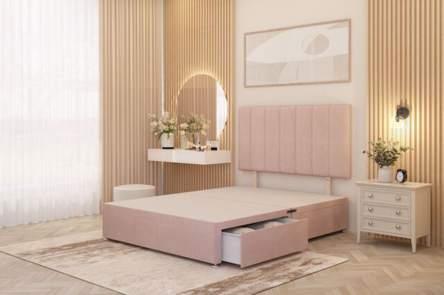 Somnior Austin Divan Bed with 2 Storage Drawers & Headboard Velvet in Pink - Size: Small Double - image 1