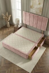 Somnior Austin Divan Bed with 2 Storage Drawers & Headboard Velvet in Pink - Size: Small Double - thumbnail 5