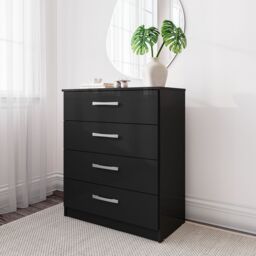 Birlea Black Wooden 4 Piece Furniture Set Wardrobe Chest of Drawers Bedsides Lynx - thumbnail 4