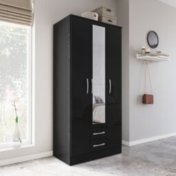 Birlea Black Wooden 4 Piece Furniture Set Wardrobe Chest of Drawers Bedsides Lynx - thumbnail 5