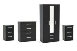 Birlea Black Wooden 4 Piece Furniture Set Wardrobe Chest of Drawers Bedsides Lynx - thumbnail 2