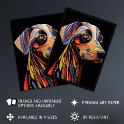 Artery8 Wall Art Print Tribal Patterned Dog Colourful Pet Portrait Painting Framed - Size: A4 - thumbnail 2