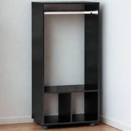 Pirlo Plush Open Wardrobe Clothes Rail With Storage Shelves on Wheels Black - thumbnail 4