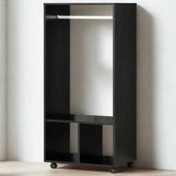 Pirlo Plush Open Wardrobe Clothes Rail With Storage Shelves on Wheels Black - thumbnail 5