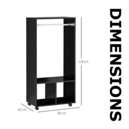 Pirlo Plush Open Wardrobe Clothes Rail With Storage Shelves on Wheels Black - thumbnail 7