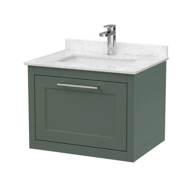 Balterley Blithbury Wall Hung 1 Drawer Vanity Basin Unit, Matt Green, 600mm in Green - image 1