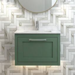 Balterley Blithbury Wall Hung 1 Drawer Vanity Basin Unit, Matt Green, 600mm in Green - thumbnail 9
