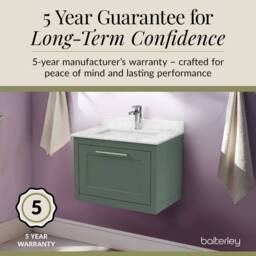 Balterley Blithbury Wall Hung 1 Drawer Vanity Basin Unit, Matt Green, 600mm in Green - thumbnail 6