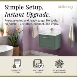 Balterley Blithbury Wall Hung 1 Drawer Vanity Basin Unit, Matt Green, 600mm in Green - thumbnail 2