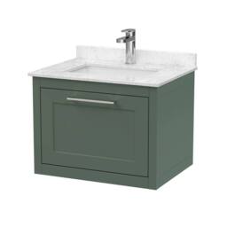 Balterley Blithbury Wall Hung 1 Drawer Vanity Basin Unit, Matt Green, 600mm in Green - thumbnail 1