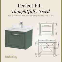 Balterley Blithbury Wall Hung 1 Drawer Vanity Basin Unit, Matt Green, 600mm in Green - thumbnail 5
