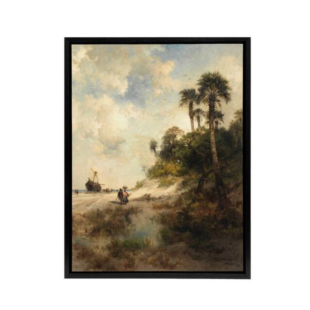 "Artery8 Thomas Moran Fort George Island Florida Framed Canvas Wall Art Print - Size: W24"" x H32""" - image 1
