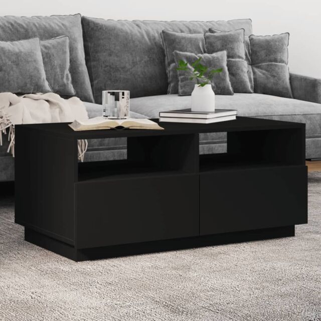 Berkfield Home Coffee Table with LED Lights Black 90x49x40 cm - Size: 90 x 49 x 40 cm - image 1