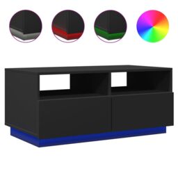 Berkfield Home Coffee Table with LED Lights Black 90x49x40 cm - Size: 90 x 49 x 40 cm - thumbnail 2