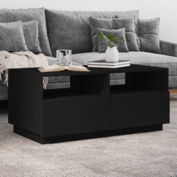 Berkfield Home Coffee Table with LED Lights Black 90x49x40 cm - Size: 90 x 49 x 40 cm - thumbnail 1