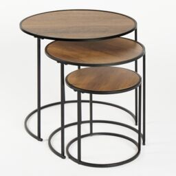 OHS Manhattan Round Nesting Side Coffee Table with Metal Frame in Walnut - thumbnail 5