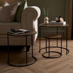 OHS Manhattan Round Nesting Side Coffee Table with Metal Frame in Walnut - thumbnail 2
