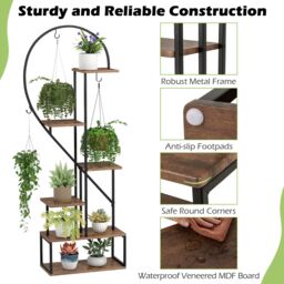 Gymax 2 Pack 6-Tier Metal Plant Stand Heart-Shape Ladder Plant Shelves in Brown - thumbnail 8