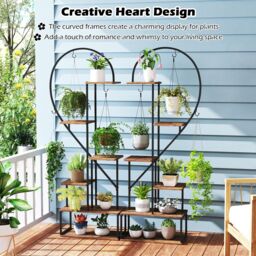 Gymax 2 Pack 6-Tier Metal Plant Stand Heart-Shape Ladder Plant Shelves in Brown - thumbnail 5